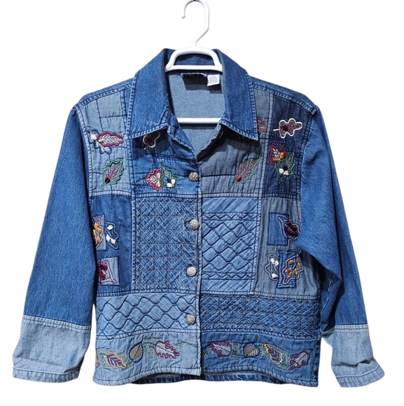 KEREN hart Jackets & Blazers - Vintage Keren Hart Patchwork Denim Jacket Women’s‎ Large – Quilted Embroidered